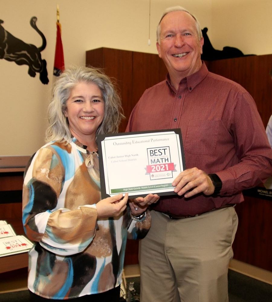 CJHN Principal Charlotte Sandage and Cabot School Board President Joe Trusty